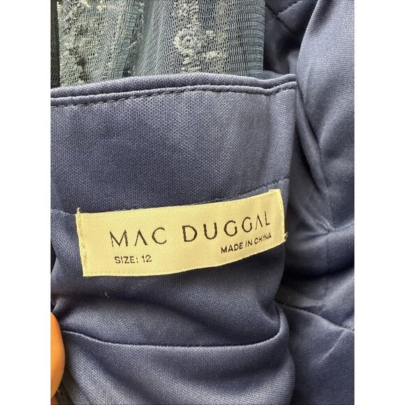 MAC DUGGAL Size 12 Navy 66591 Long Sleeve Floral Illusion Beaded Gown Dress $798 - Picture 13 of 16